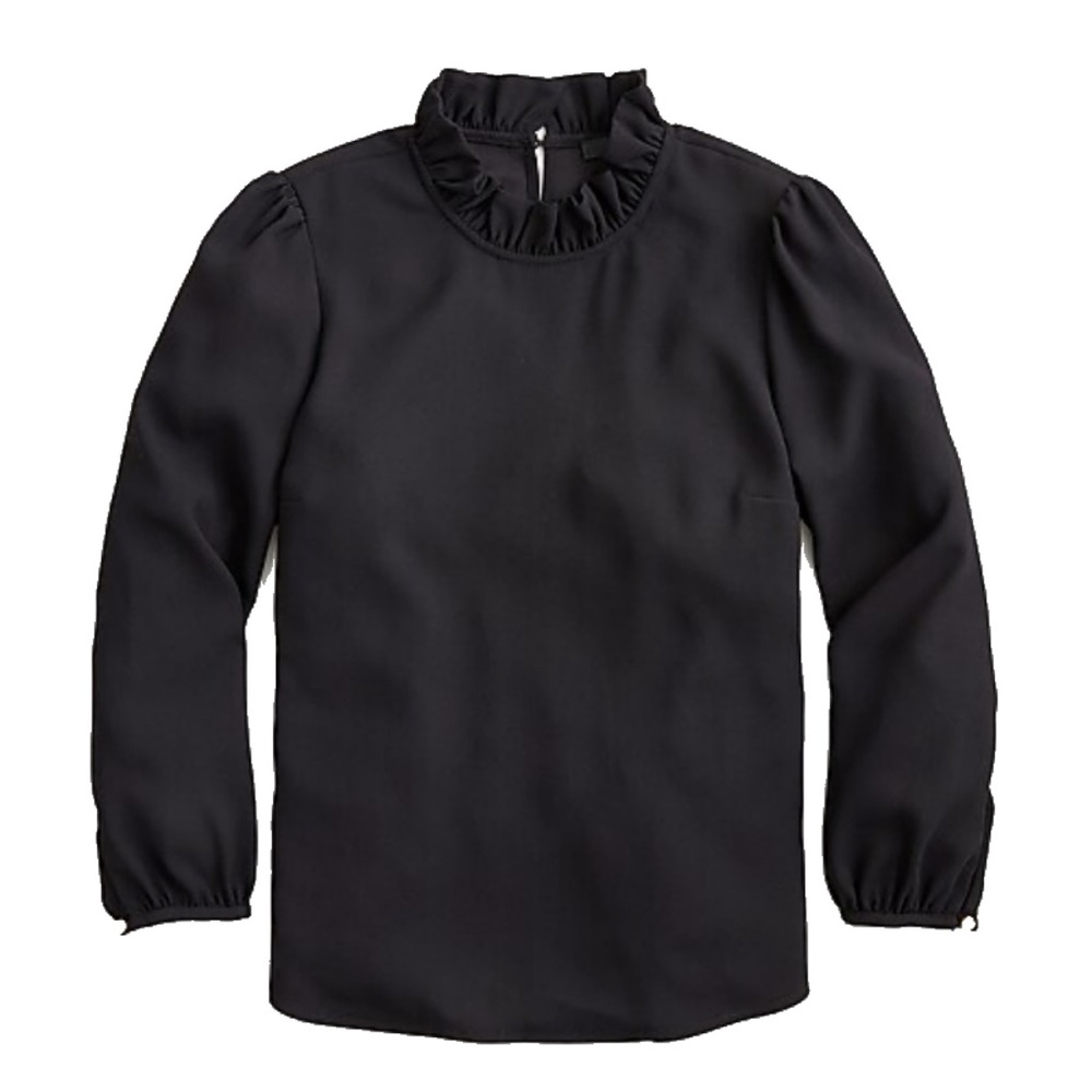 I.crew ruffle neck black blouse XS